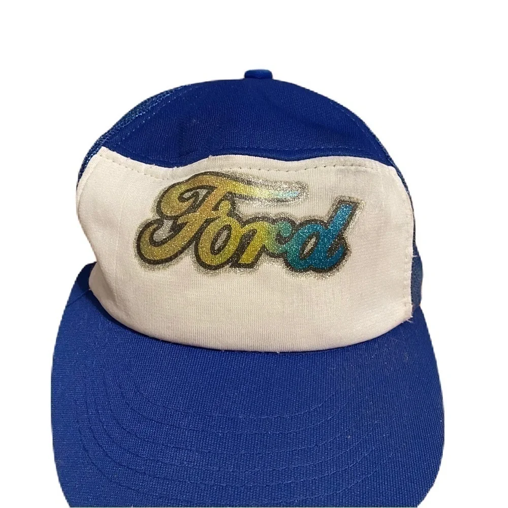 Vintage Ford Glitter Mesh Snap Back Trucker Hat Blue